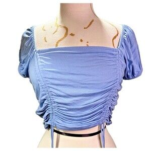 Papaya Crop Top Size L Women's Modern Scrunched Indie Sleaze Peacock Blue Top